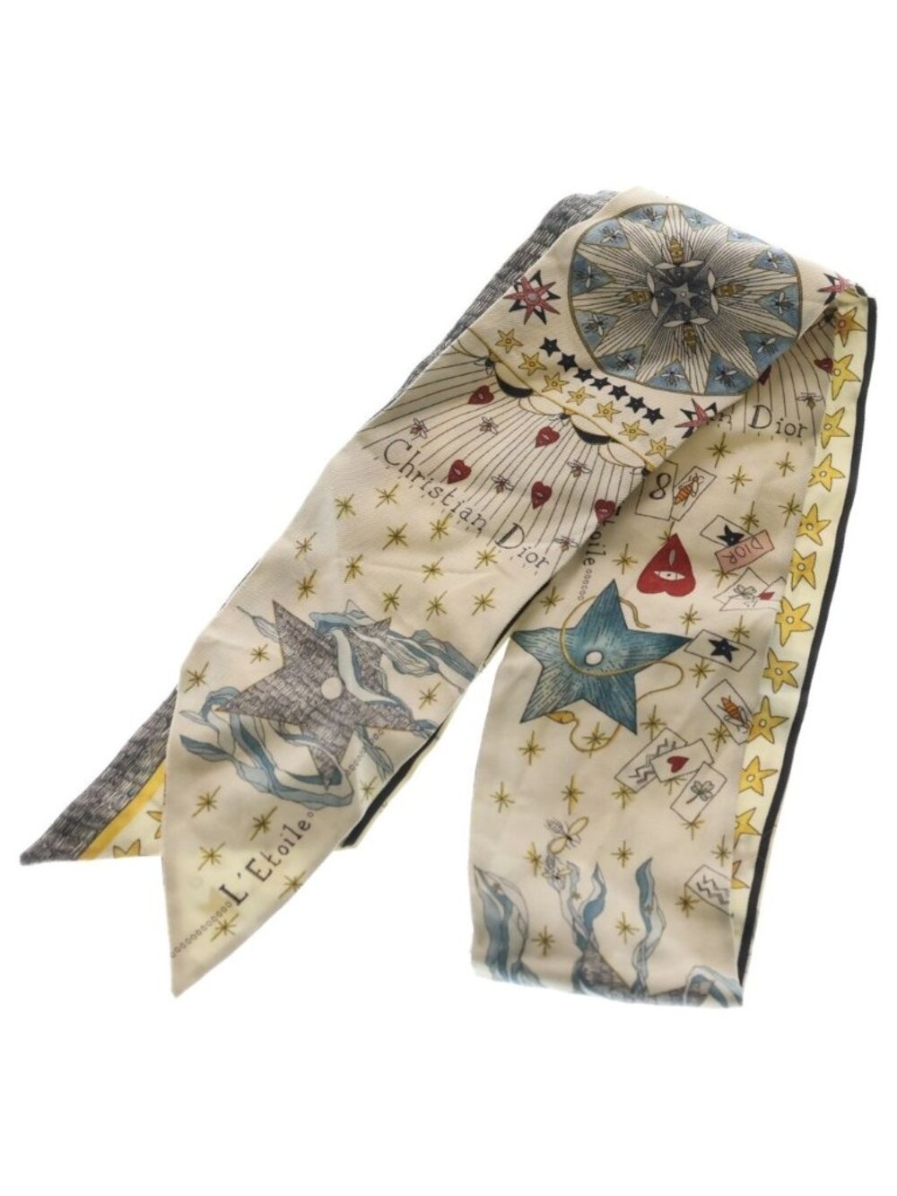Dior Mitzah Scarf Twilly Star Pattern Silk White